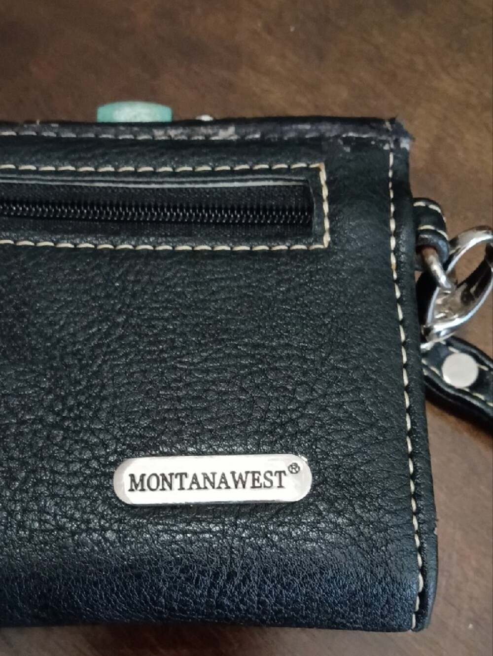 Montana West Euc Black Wallet Wristlet with Turquoise Accent and Silver Buckle - Picture 11 of 13